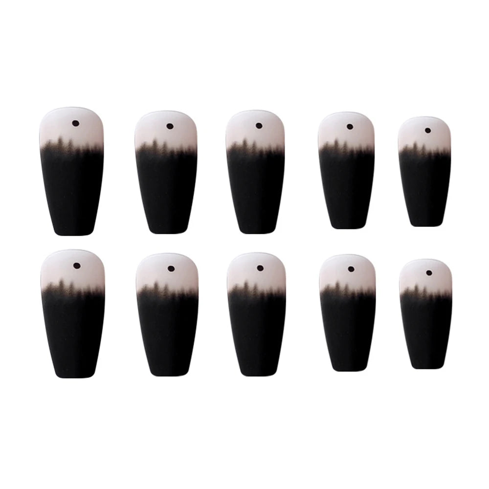 10 black and nude artificial acrylic nails
