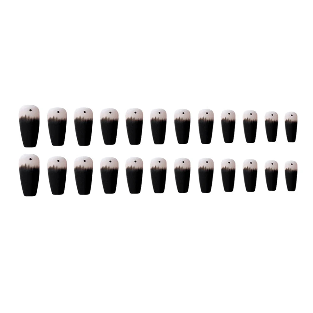 24 black and nude artificial acrylic nails