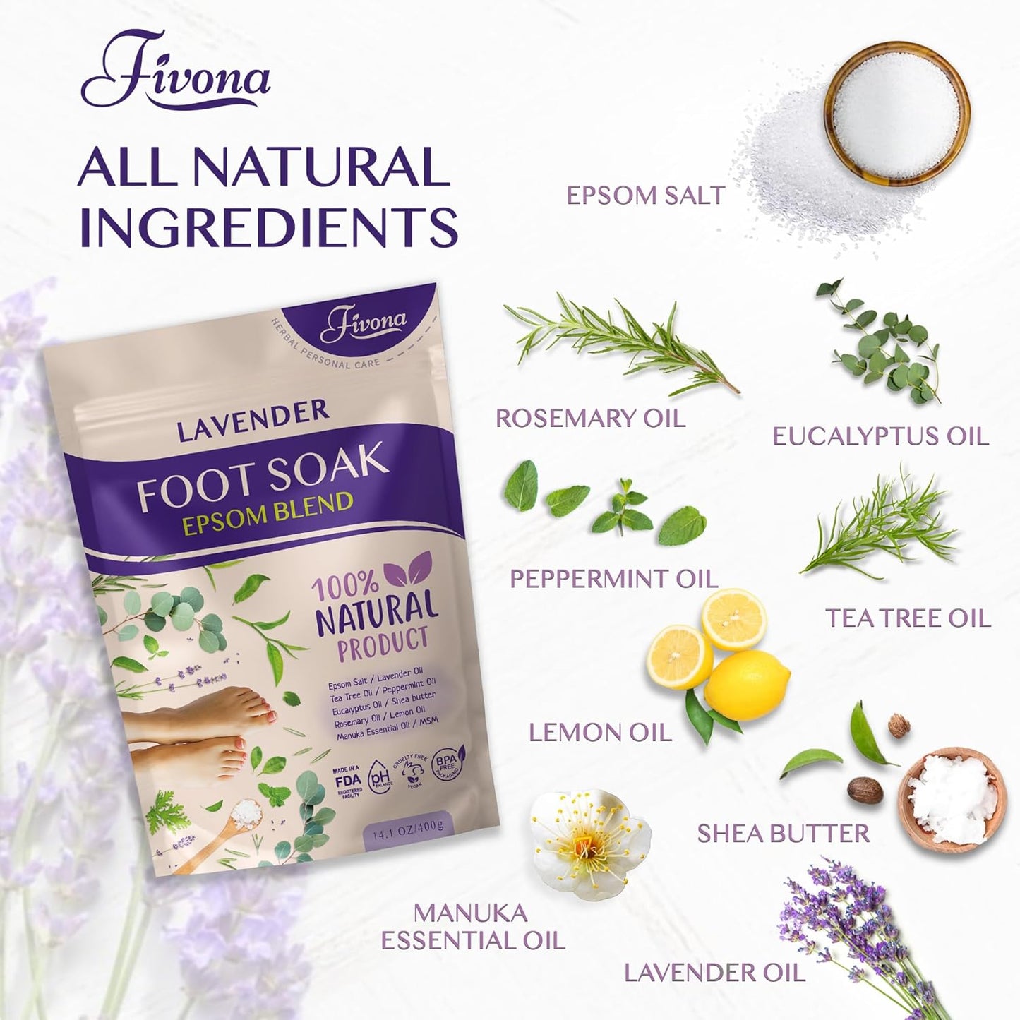 Foot Soak Blend Epsom Salt with Lavender Ingredients