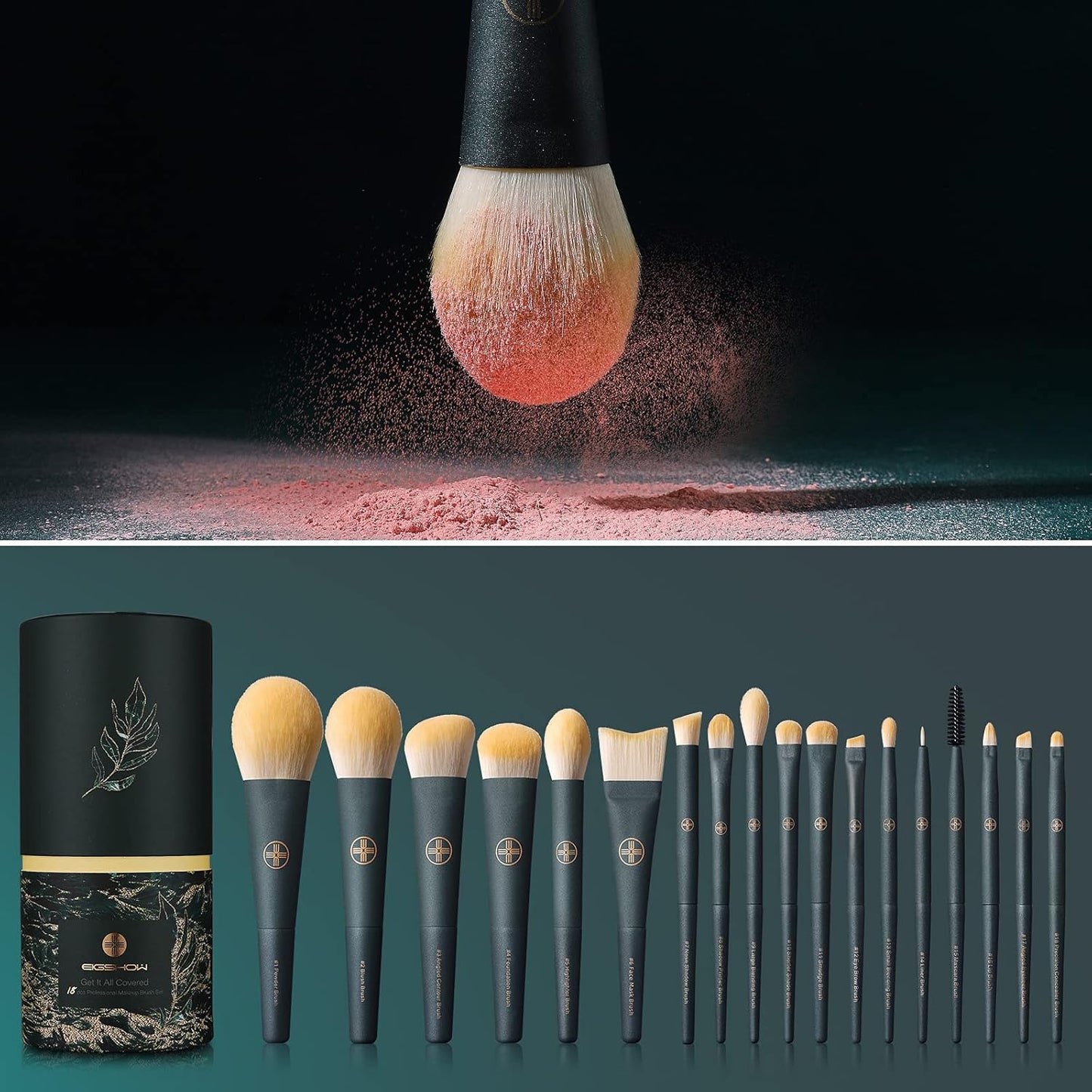 Makeup Brushes Set with Eco Cylinder 2Cups Holder