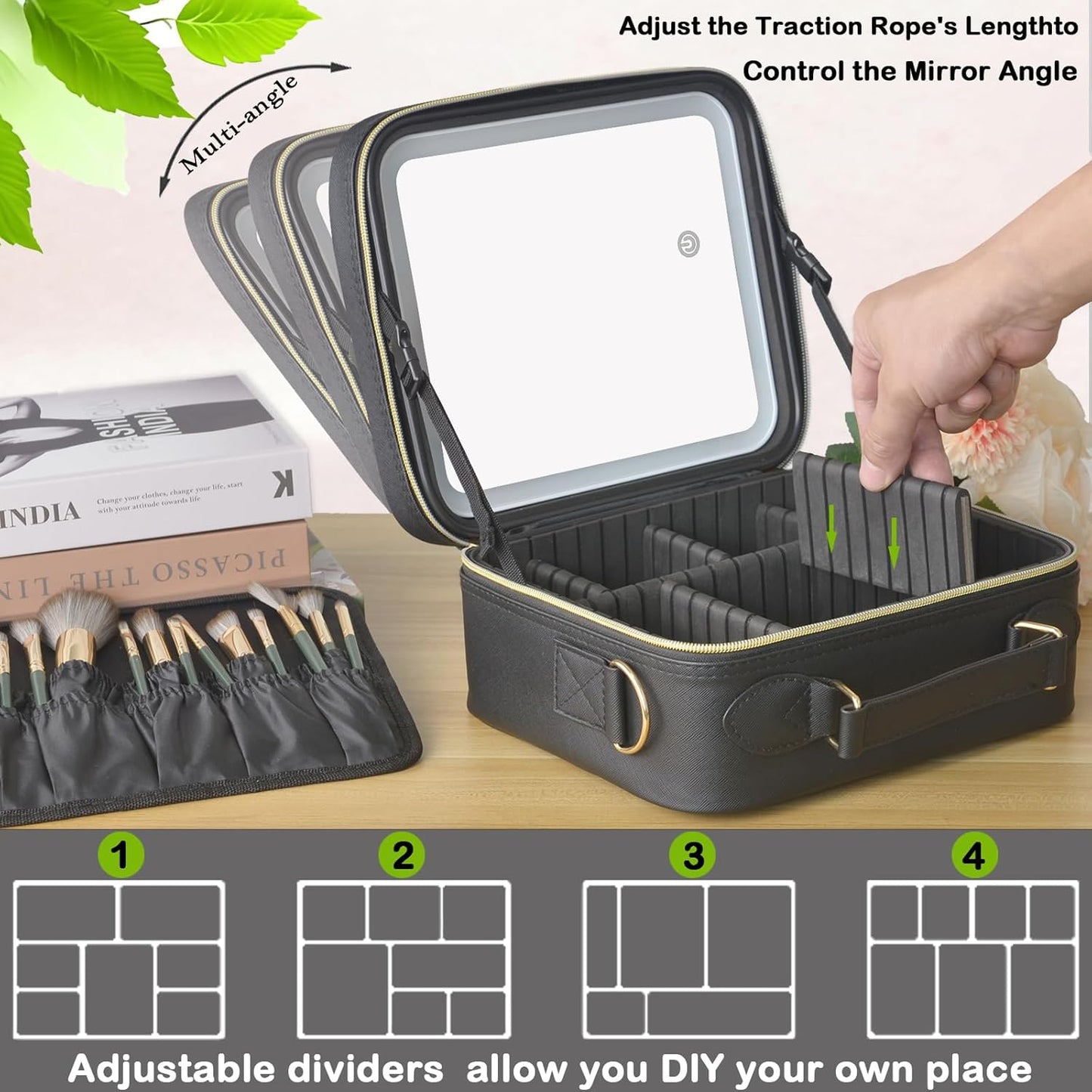 Travel Makeup Bag with LED Mirror