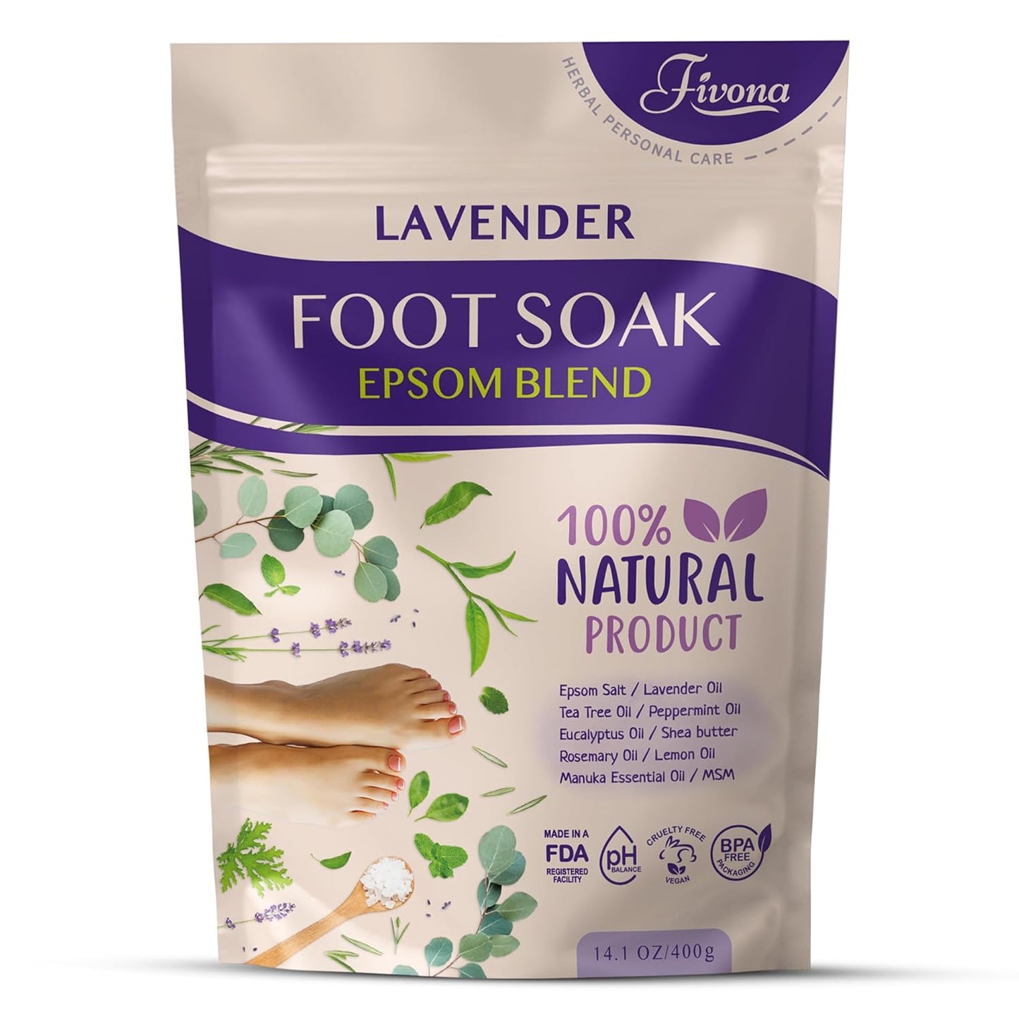Foot Soak Blend Epsom Salt with Lavender 14.1 Oz Packaging