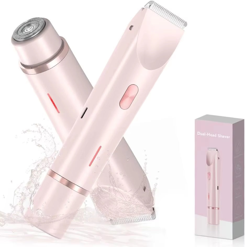Pink Women Electric 2 in 1 Dual-Head Painless Bikini Trimmer
