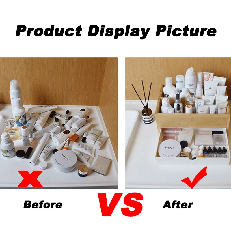 Bamboo Cosmetic Drawer Storage Box before and after