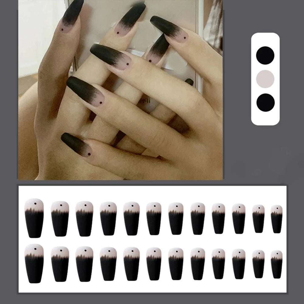 black and nude artificial acrylic nails set