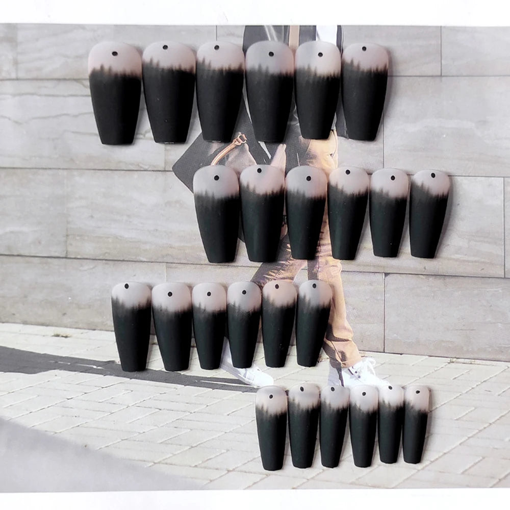 24 set of black and nude artificial acrylic nails