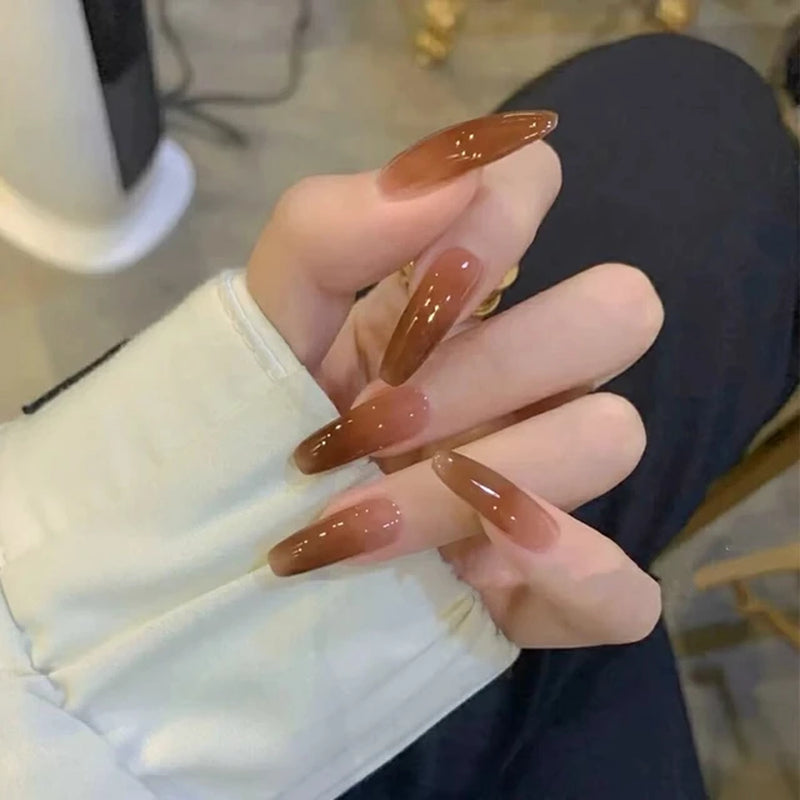 brown artificial acrylic nails
