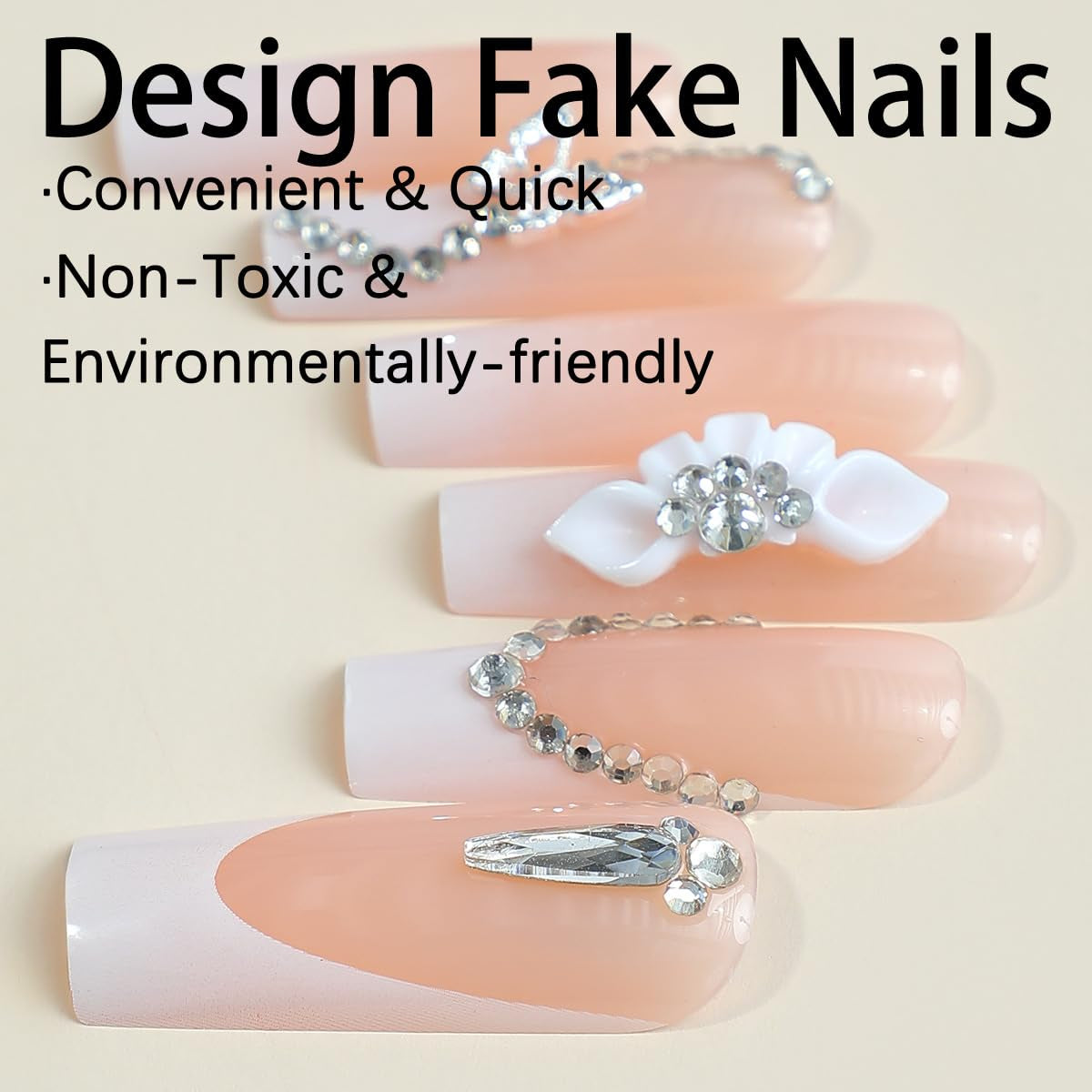 Square White French Fake Nails