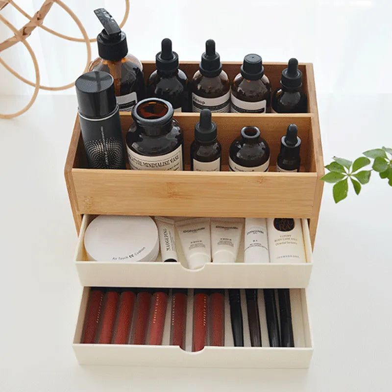 Bamboo Cosmetic Drawer Storage Box for Makeup, Jewelry, and Skincare
