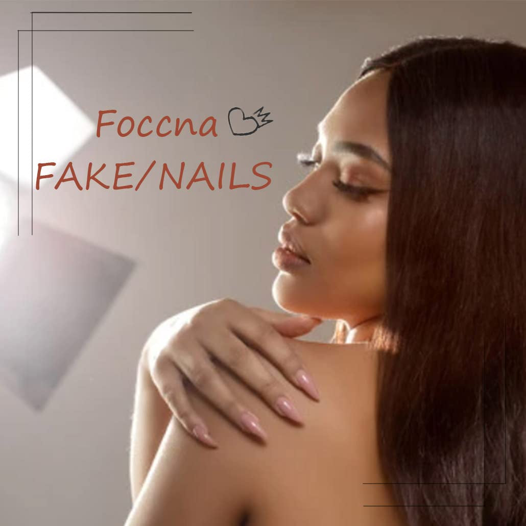 Almond French Tip Press on Nails on a Lady