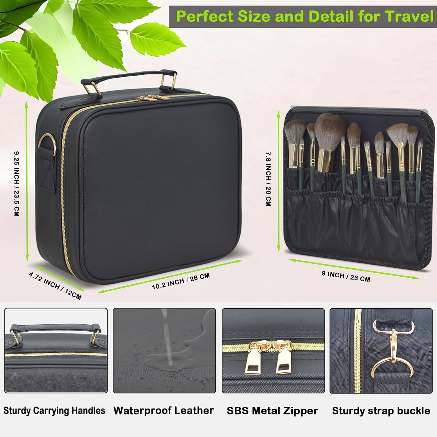 Travel Makeup Bag with LED Mirror Compartments