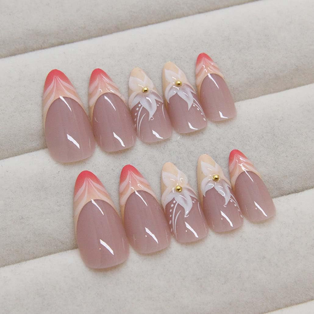 10 Almond French Tip Press on Nails