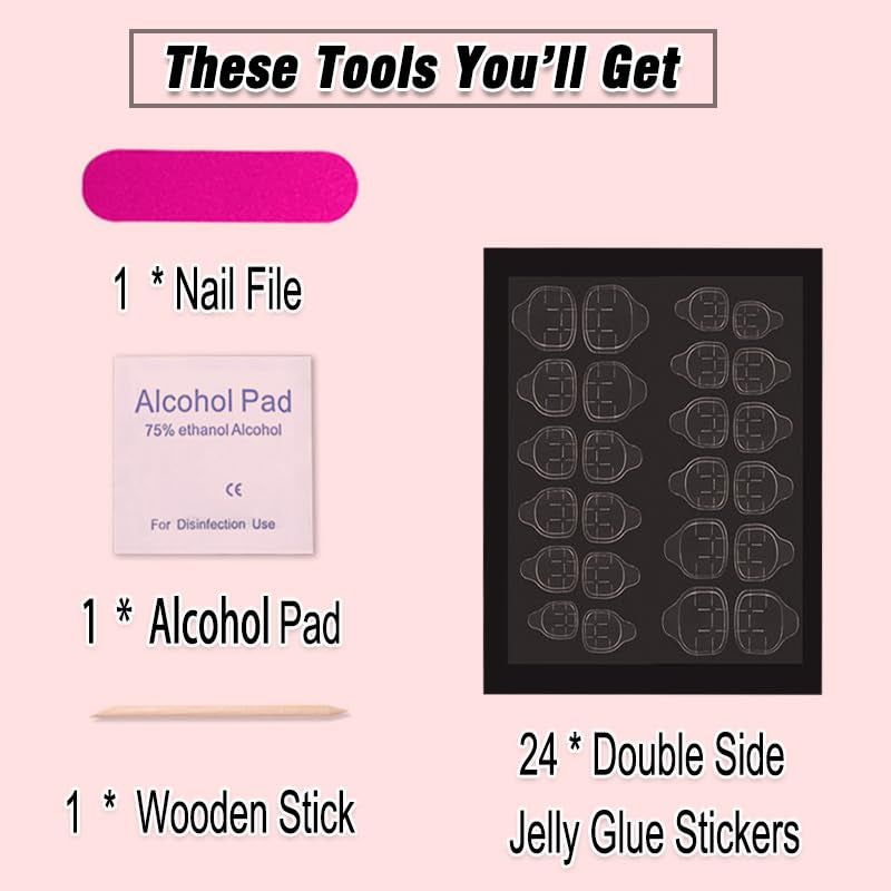 Tools you will get with 24 Long Press on Nails