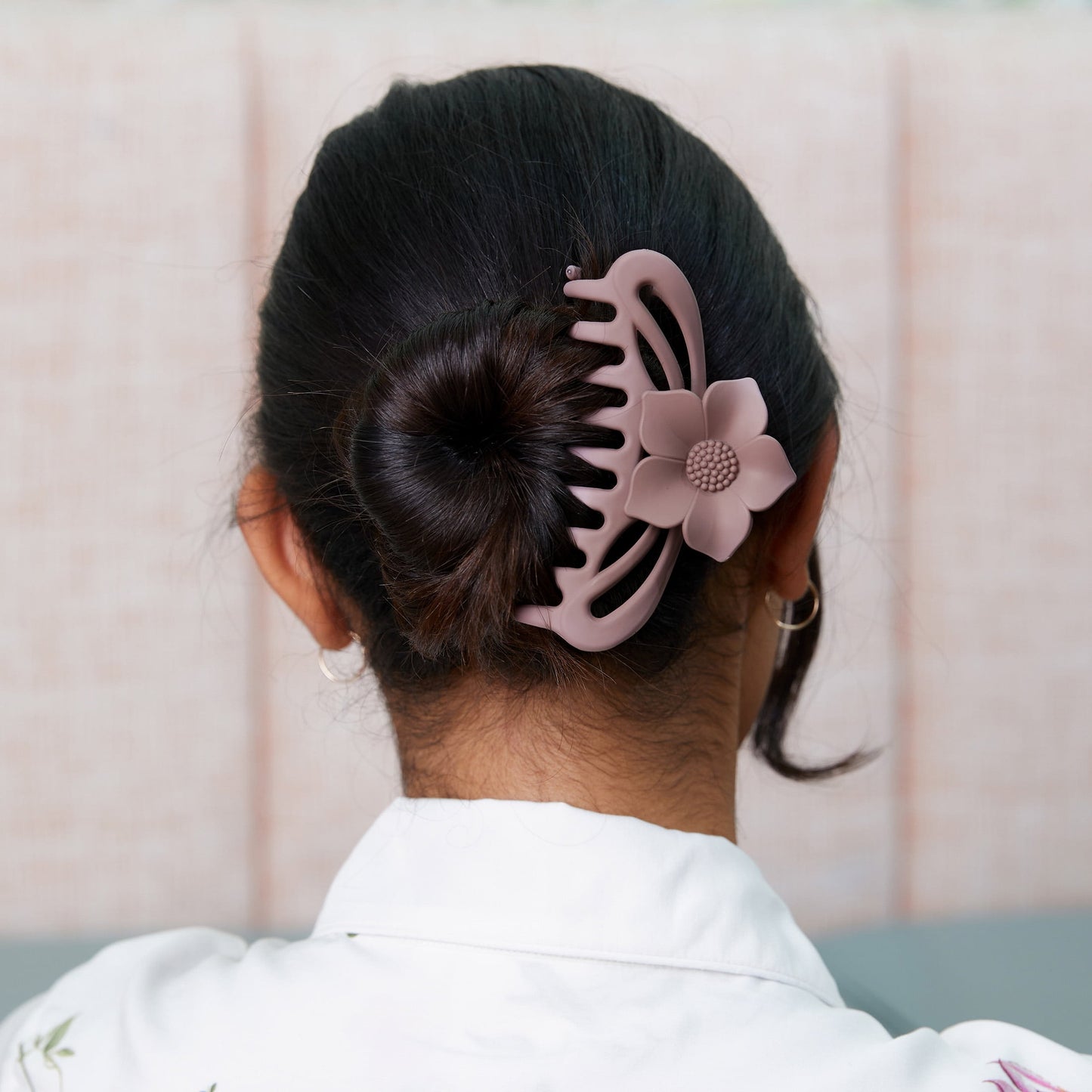 Large Magnolia Claw Hair Clip in hair