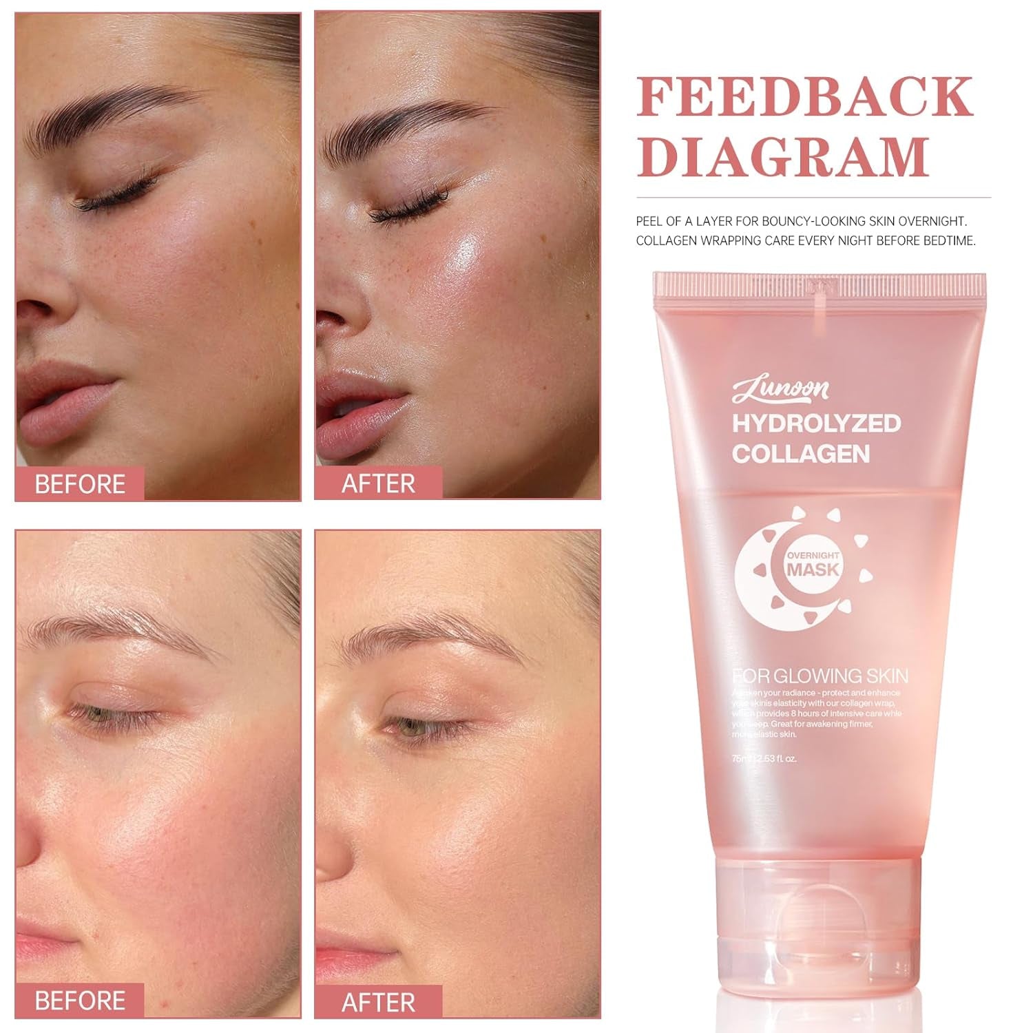 Collagen Night Wrapping Mask, Pore Minimizing Reduces Sagging Elasticity Improvement, Overnight Collagen Hydration Face Mask. (1Pcs)