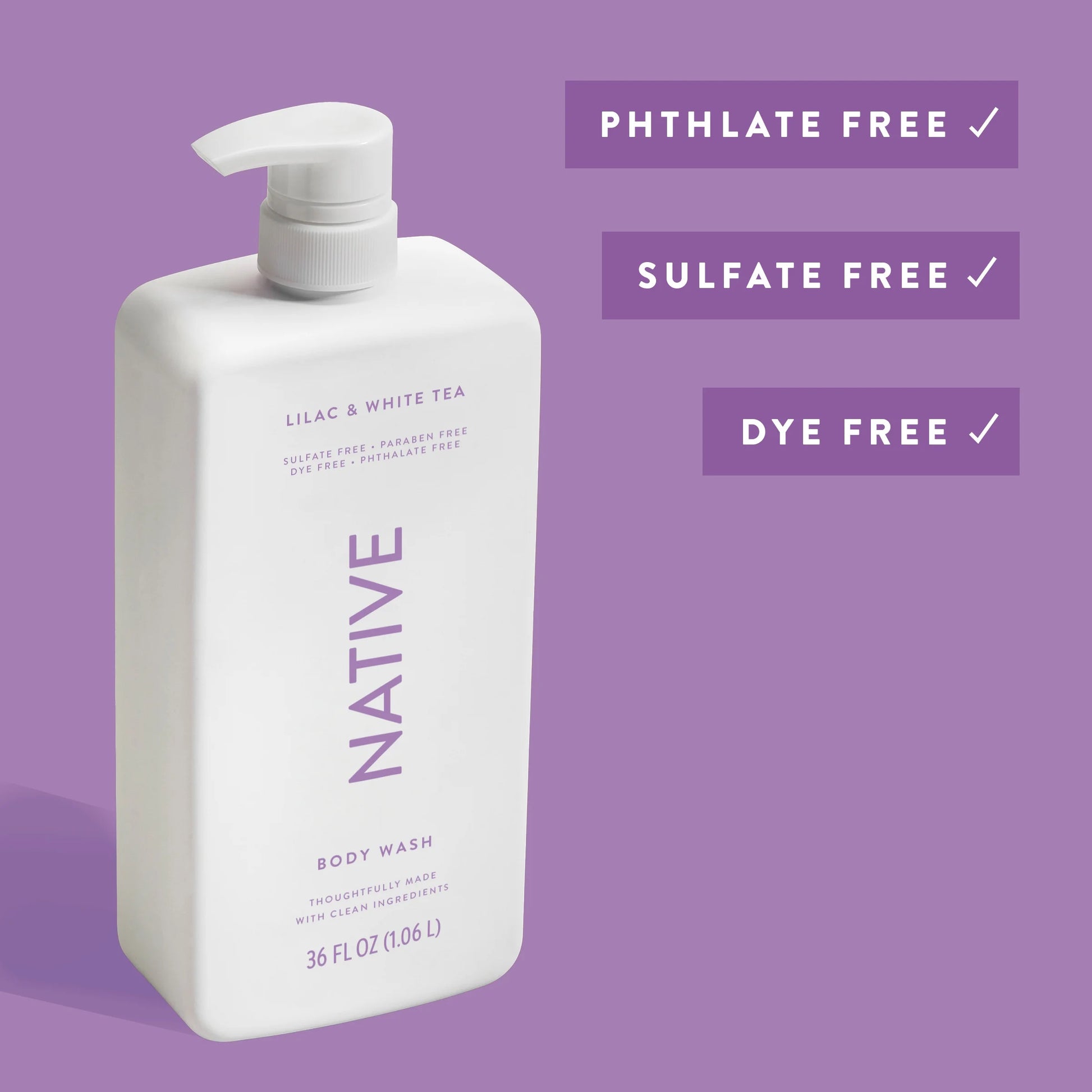 Body Wash, Sulfate Free, Lilac & White Tea, for Women and Men, 36 Oz