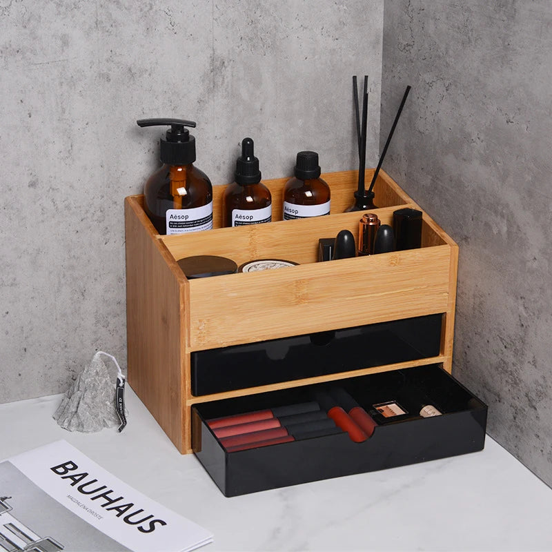 Bamboo Cosmetic Drawer Storage Box for Makeup, Jewelry, and Skincare